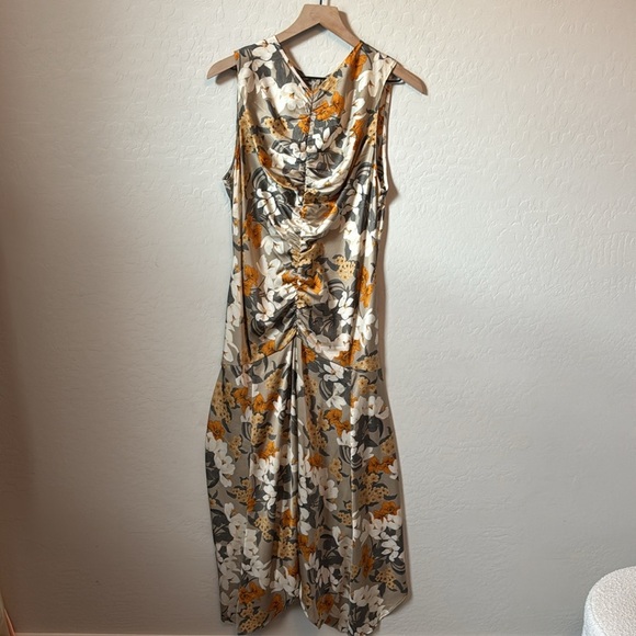 MELLODAY Ruched Sleeveless Satin Midi Dress size L - Picture 2 of 6